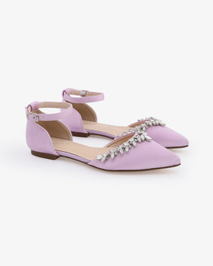 Satin Pointy Toe Evening Flats with Starlet Rhinestones Embellishments