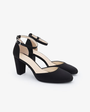 Satin Block Heel with Ankle Strap