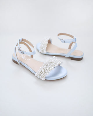 Girls Satin Evening Flat Sandal with Perla Applique