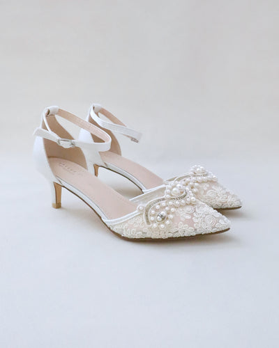 ivory crochet wedding low heel with pearls