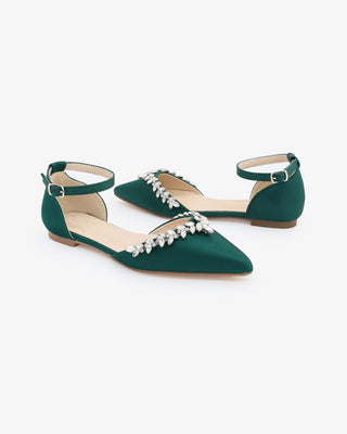 Satin Pointy Toe Evening Flats with Starlet Rhinestones EmbellishmentsWomen Shoes