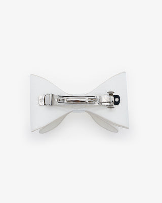 White Satin Tuxie Bow Barrette, Bridal Hair Accessory, Bridesmaid Gift, Wedding Clip
