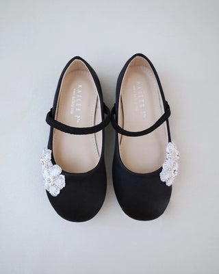 Satin Mary Jane Flats with Rhinestones Chassia Flower