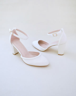 Satin Block Heel with Mini Pearls