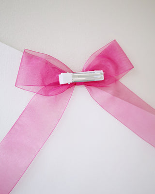 fuchsia sheer organza long tail bow for girls