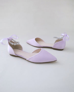 Satin Pointy Toe Evening Flats with Amaryllis Strap