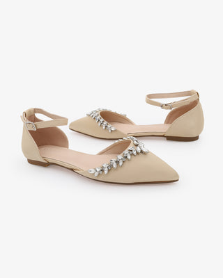 Satin Pointy Toe Evening Flats with Starlet Rhinestones EmbellishmentsWomen Shoes
