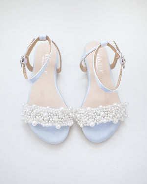 Girls Satin Evening Flat Sandal with Perla Applique