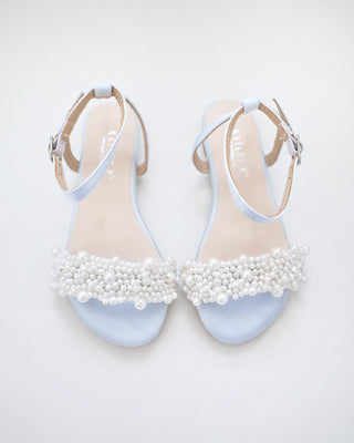 Girls Satin Evening Flat Sandal with Perla Applique