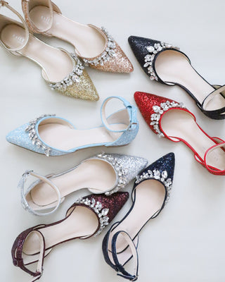 Rock Glitter Evening Flats with Teardrop Rhinestones