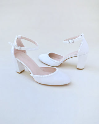 Satin Block Heel with Mini Pearls