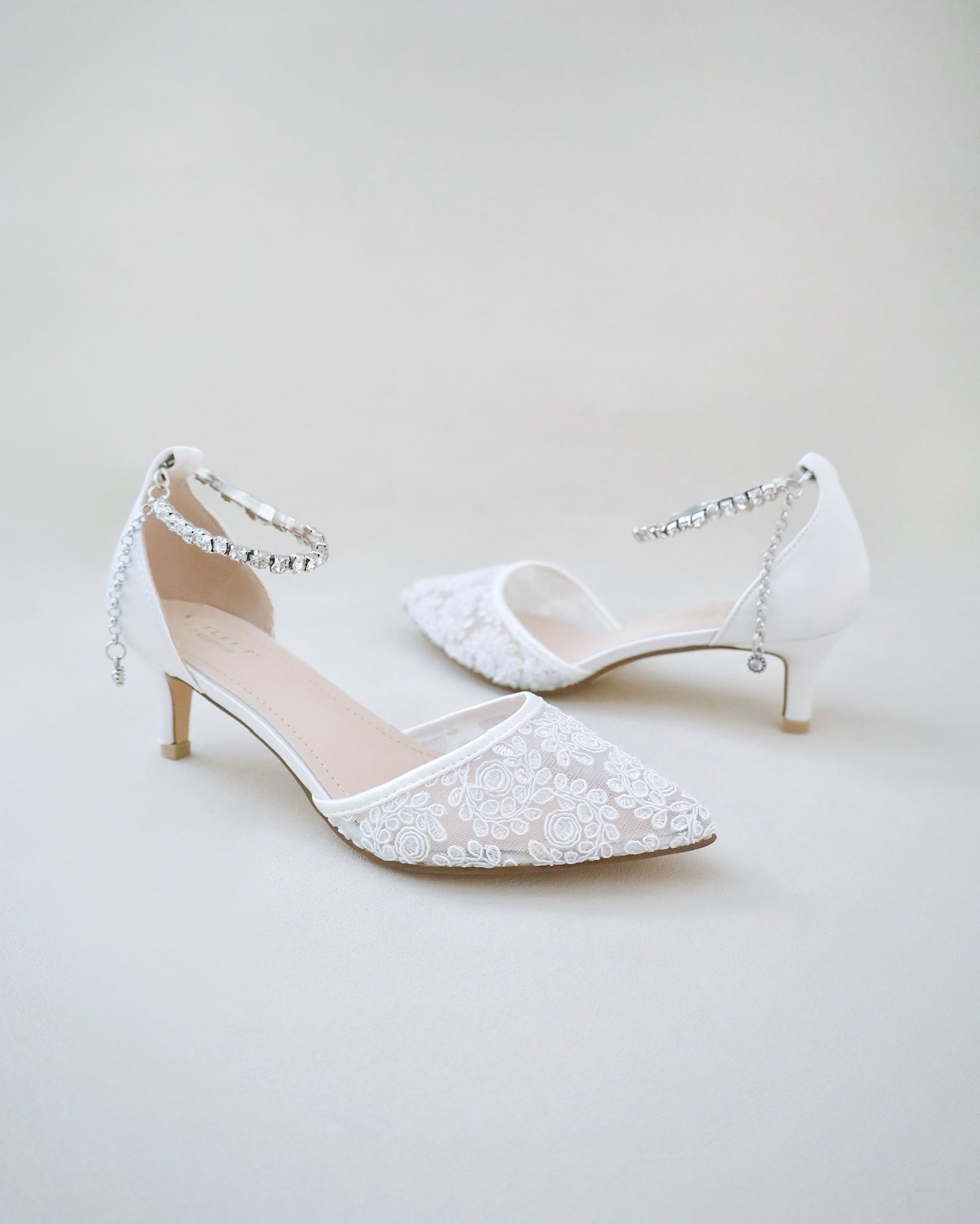 Crochet Lace Pointy Toe Wedding Low Heels Bridal Shoes Wedding Shoes