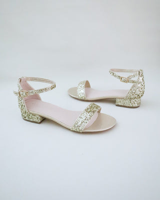 gold glitter heel bridal sandals