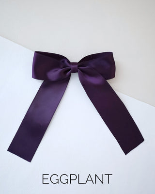eggplant satin long tail hair bow for girls