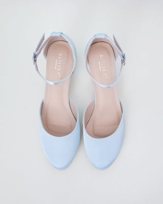 light blue satin wedding shoes block heel