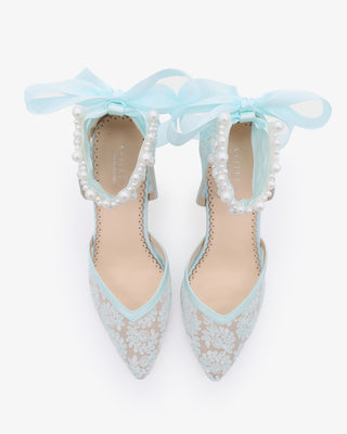 Lace Block Heel For Weddings with Perla Ankle StrapWomen Shoes