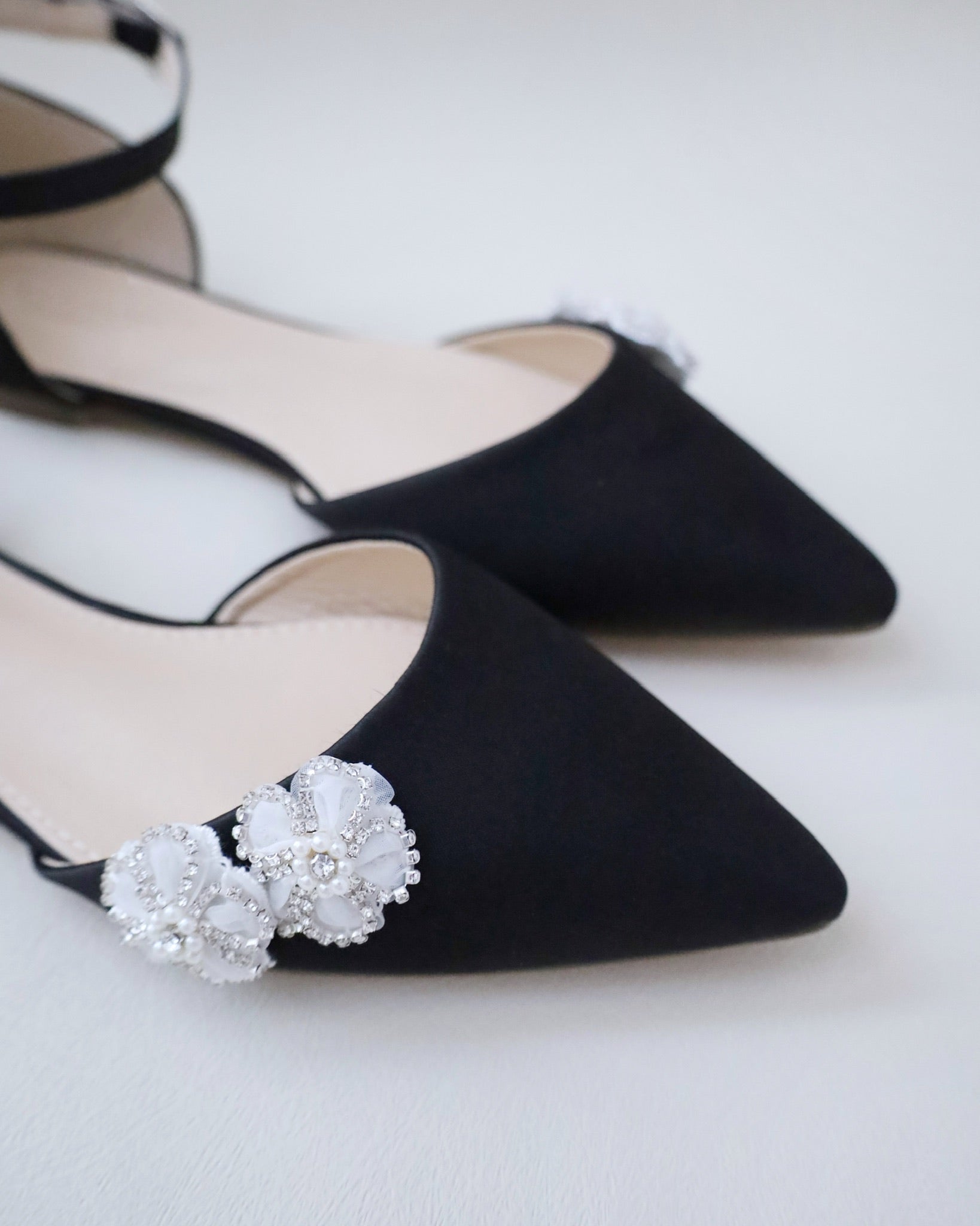 Satin Pointy Toe Evening Flats with Rhinestones Chassia Flower 7 Satin Pointy Toe Evening Flats with Rhinestones Chassia Flower 7