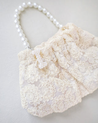Cleo Pearl Lace Mini Pouch with Pearl Initial