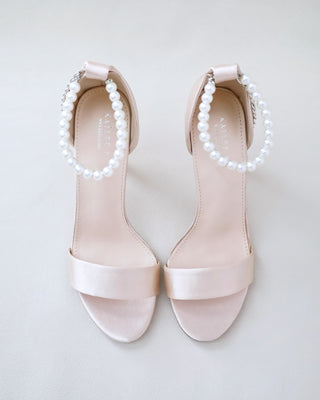 champagne pearl satin wedding high heel 