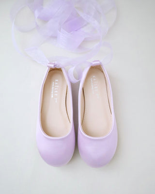 Satin Ballet Flats with Ankle Tie or Ballerina Lace UpKids Shoes