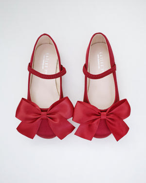 Satin Mary Jane Flats with Front Satin Bow