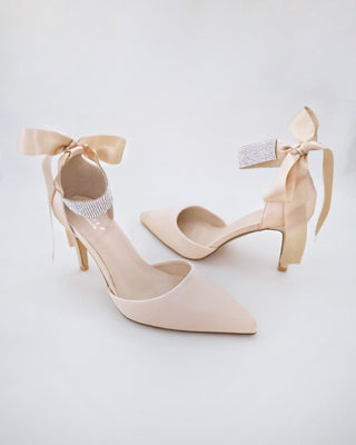 Satin Evening Heels with Rhinestones StrapWomen Shoes
