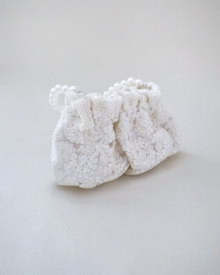 Cleo Pearl Lace Mini Pouch with Pearl InitialClutch