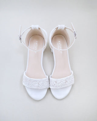 white crochet lace low block heels girls sandals
