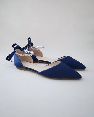 Satin Pointy Toe Evening Flats with Amaryllis StrapWomen Shoes