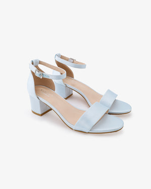 Satin Block Heel Wedding Sandals with Ankle Strap