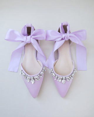 Satin Pointy Toe Flats with Teardrop RhinestonesWomen Shoes