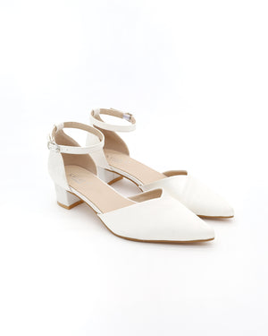 Satin Pointy Toe Low Block Heels Wedding Shoes