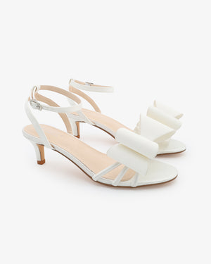 Satin Strappy Kitten Heel Sandals with Front Tuxie Bow
