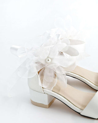Satin Girls Block Heel Sandals with Ophelia FlowersKids Shoes