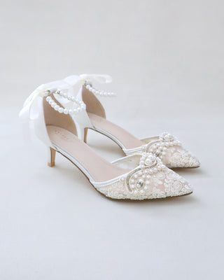 ivory crochet wedding low heel with pearls