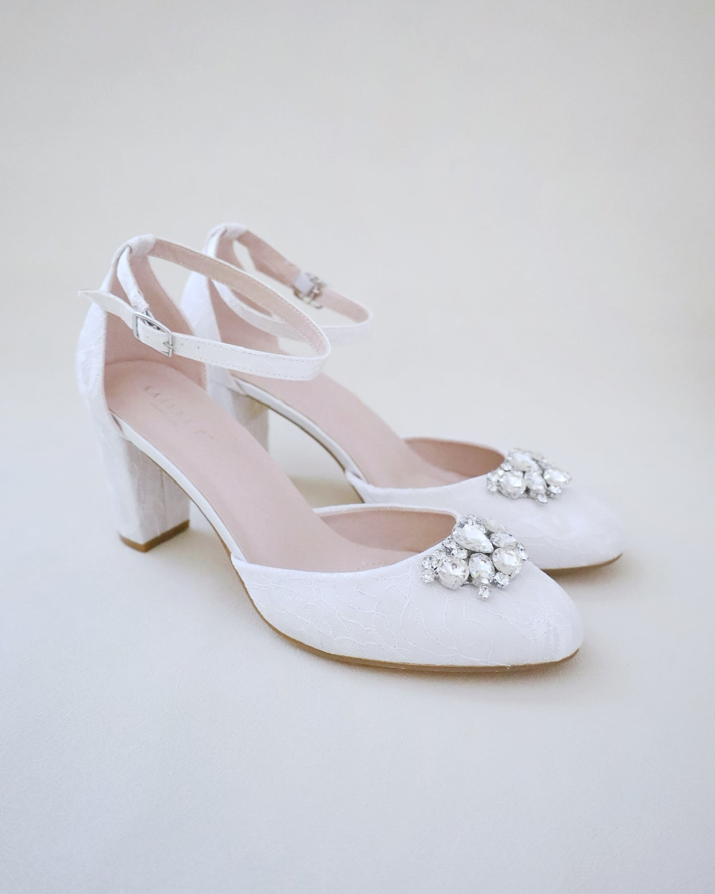 Lace Block Heel with Dewdrop Brooch, Bridesmaids Shoes, Bridal Heels ...