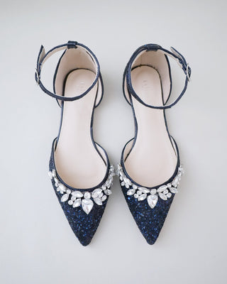 Navy Glitter Bridesmaids Flats