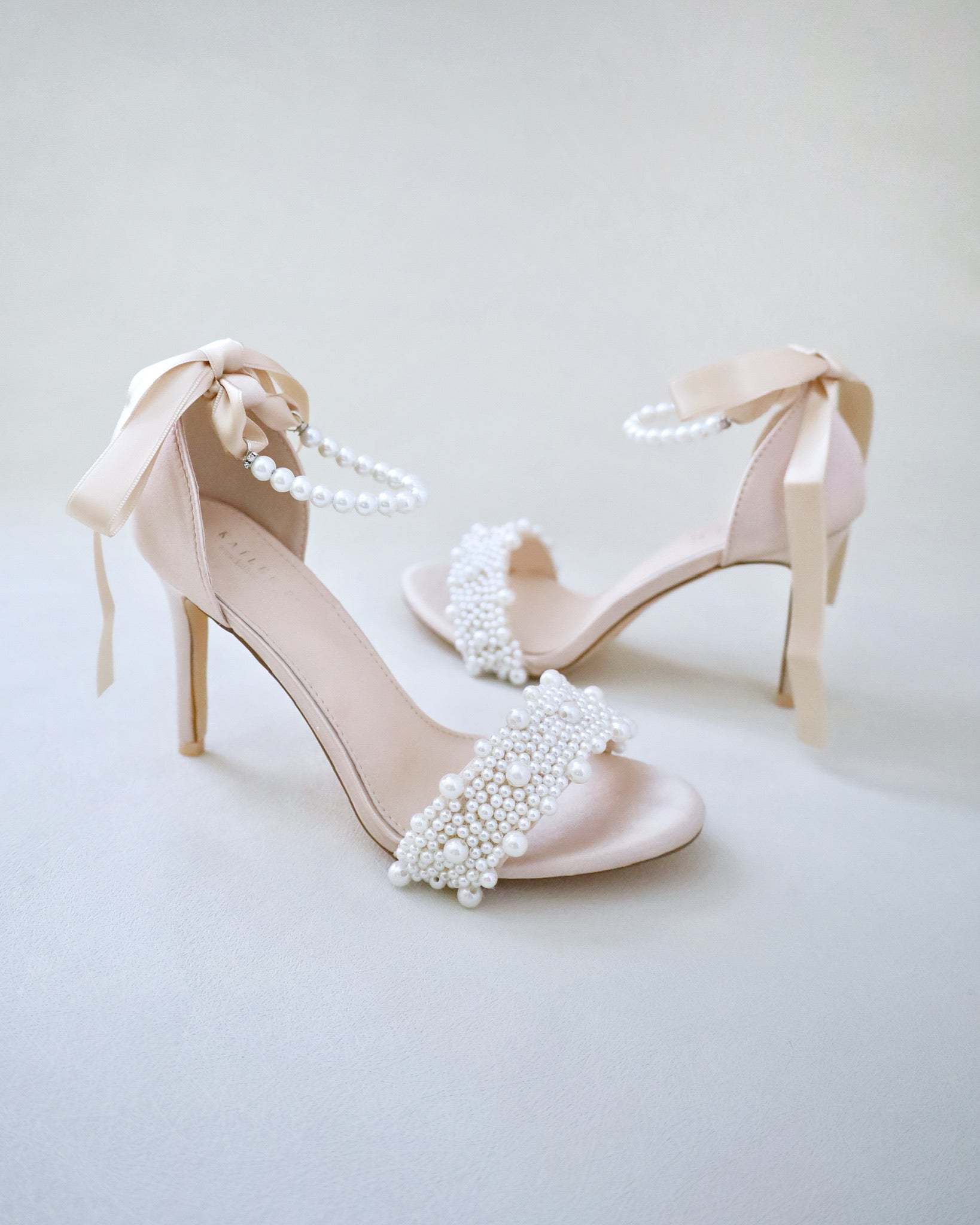 Satin High Heel Evening Sandals with Perla Applique, Bridesmaids Heels