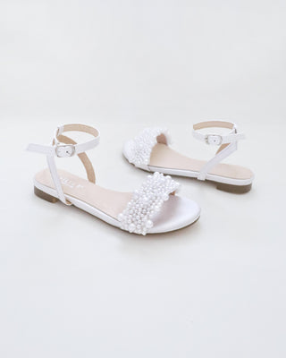 Girls Satin Evening Flat Sandal with Perla Applique