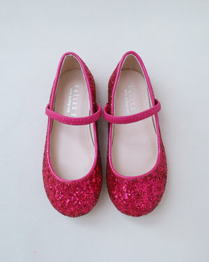 Fuchsia Rock Glitter Mary Jane Ballet Flats with Satin Bow, Girl Shoes 1 Little Kid Fuchsia Rock Glitter Mary Jane Ballet Flats with Satin Bow, Girl Shoes 1 Little Kid