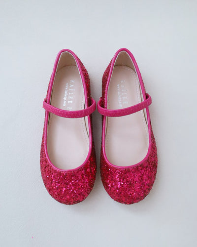 fuchsia rock glitter flower girls shoes