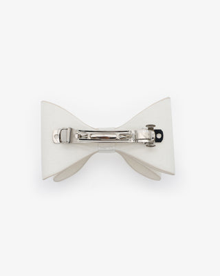 Ivory Satin Tuxie Bow Barrette, Bridal Hair Accessory, Bridesmaid Gift, Wedding Clip