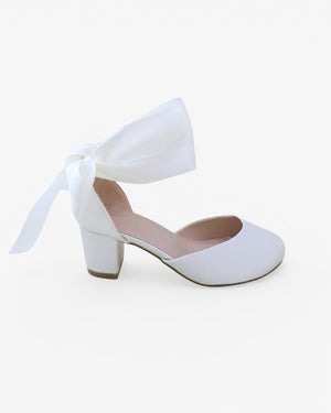 Girls Satin Block Heel with Wrapped Ankle Tie