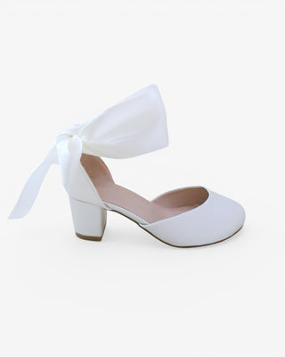 Girls Satin Block Heel with Wrapped Ankle Tie