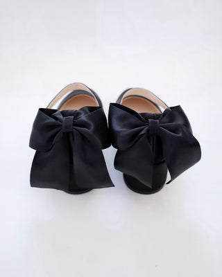 Girls Satin Mary Jane Block Heel with Back Satin Bow