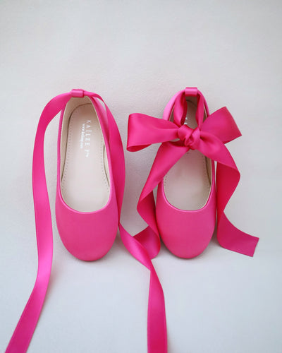 fuchsia satin girls ballet flats