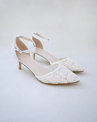 ivory crochet lace bridal low heels