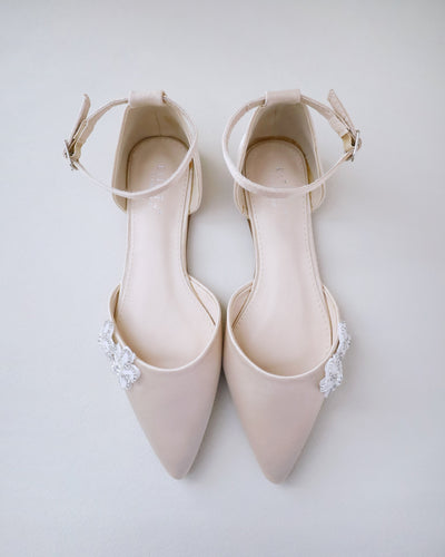 Champagne Bridesmaids Satin Flats with Rhinestones Chassia Flower