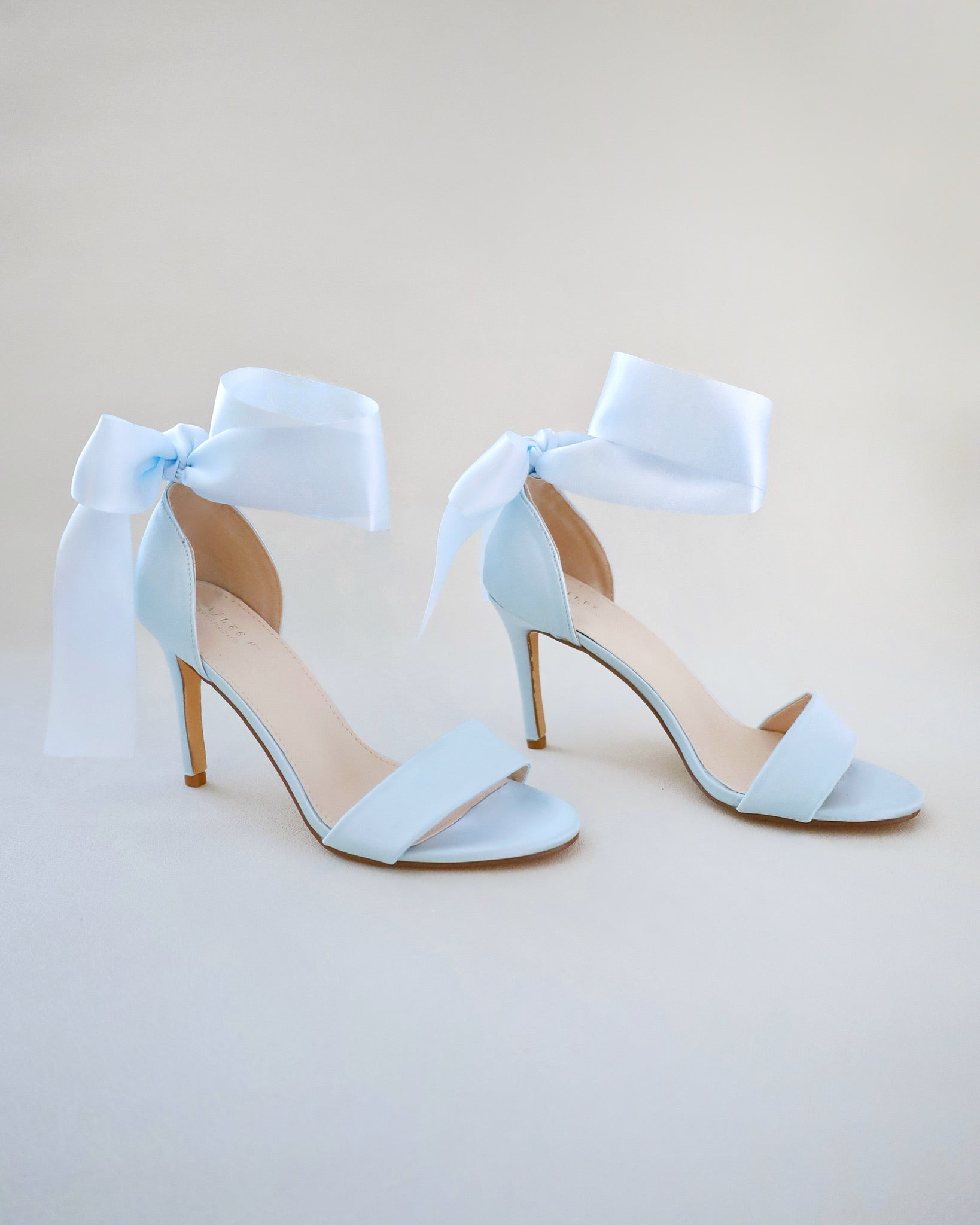 Light Blue Satin High Heel Wedding Sandals with Pearl Strap