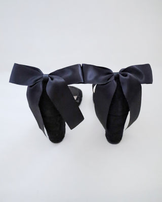 black crochet lace block heels bridal sandals with back satin bow